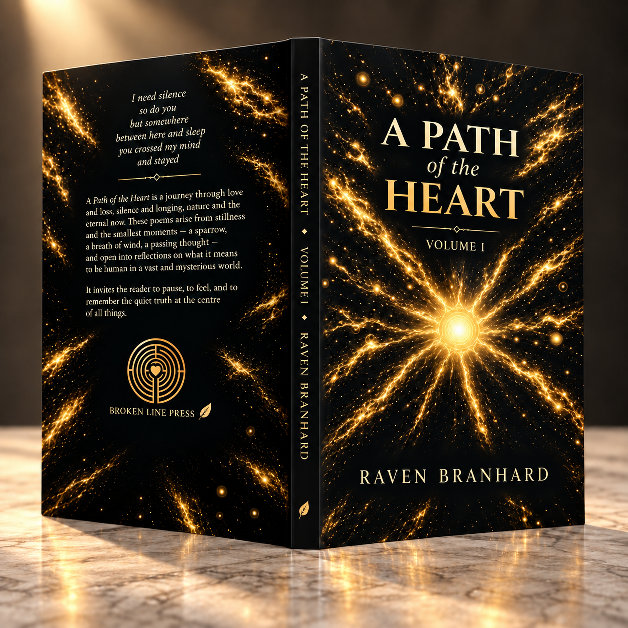 A Path of the Heart, Volume I by Raven Branhard, shown as a three-dimensional paperback with the front cover, spine and back cover visible.